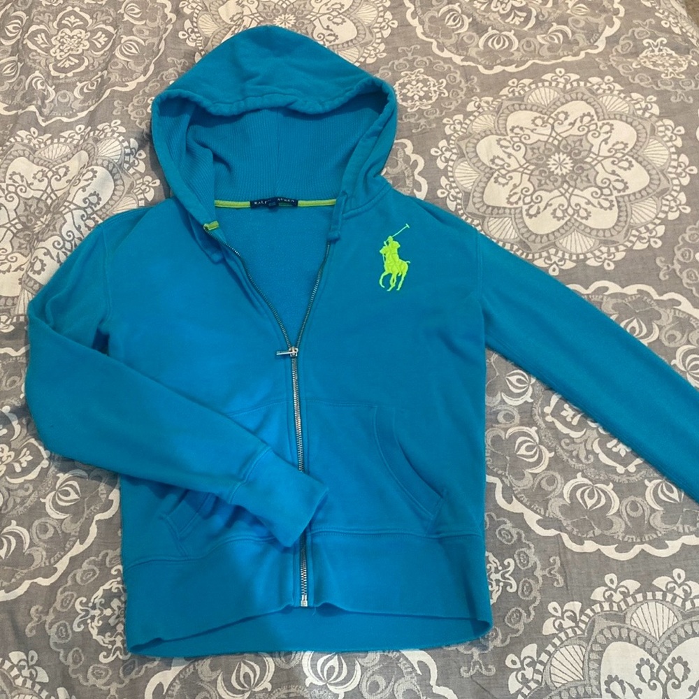 Ralph Lauren, XS, turquoise zip up hoodie